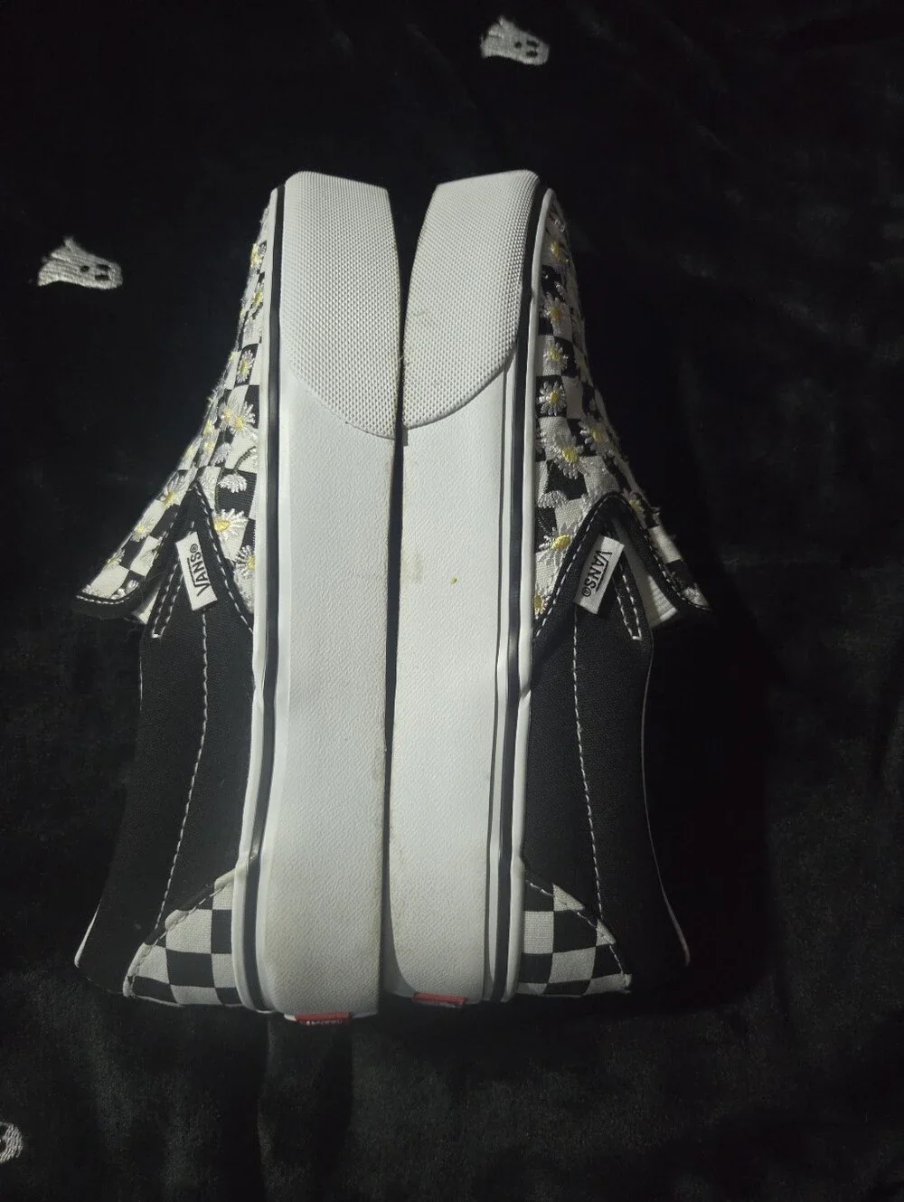 Platform Checkered Vans With Daisy Embroidery